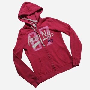 Womens Y2K Preppy Aeropostale NY Pink Zip-up Hoodie Spellout